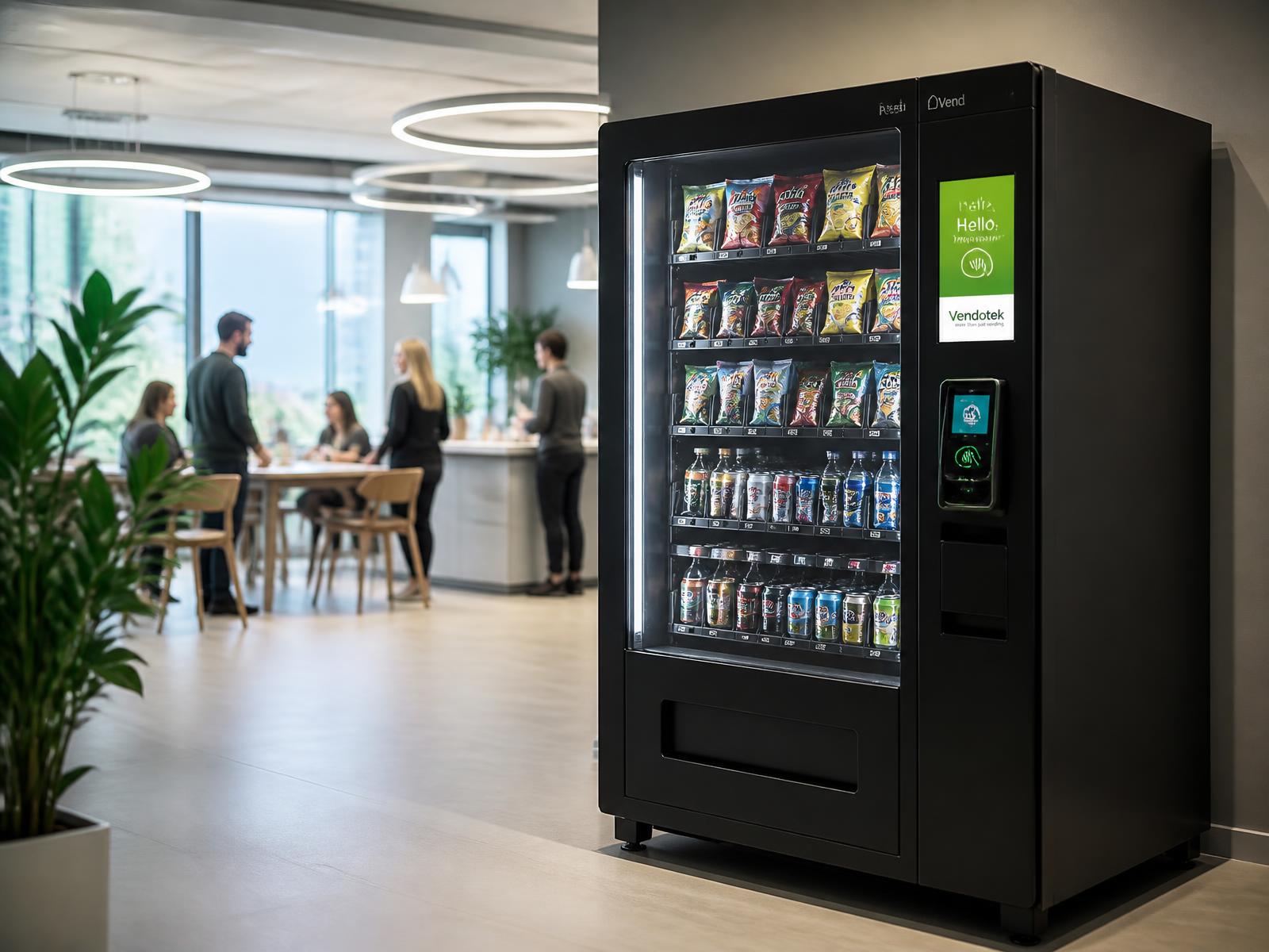 Modern SmartVend vending machine installed in a bright office break room